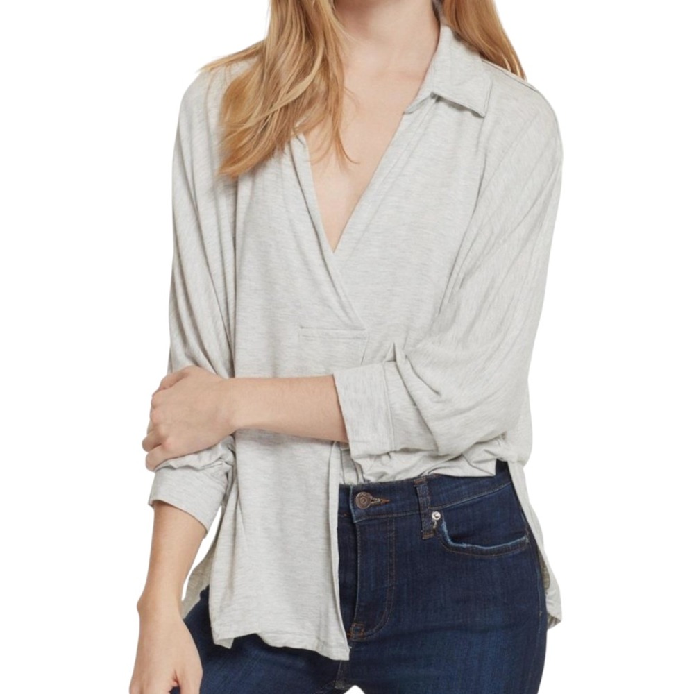 WE THE FREE PEOPLE Can't Fool Me Top LIGHT HEATHER GRAY KNIT Oversized Open SZ S